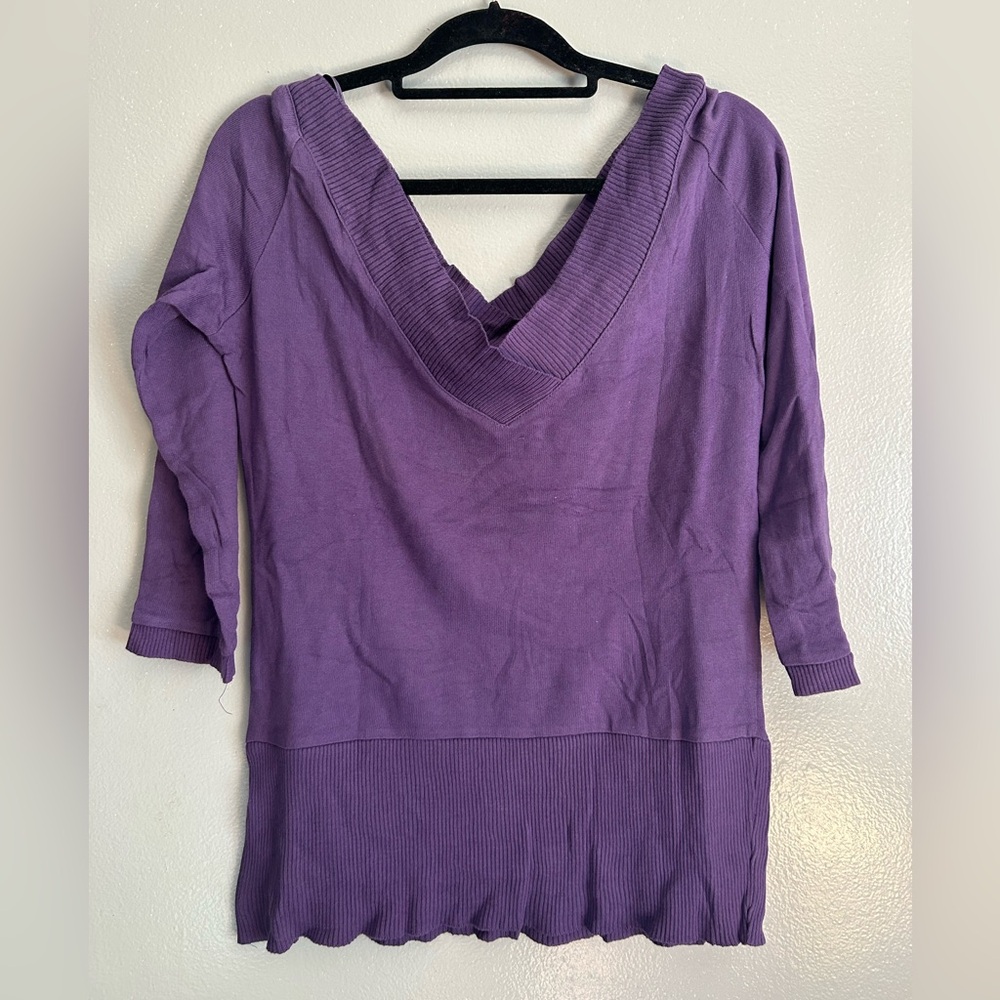 Zara | 100% cotton purple deep v-neck oversized sweater | size S